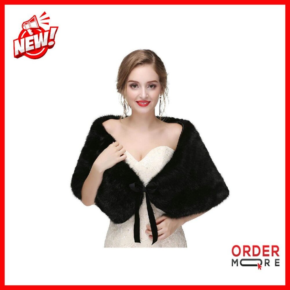 Faux Fur Stole Shawl Wrap Wedding Capelet Satin Lined Adjustable